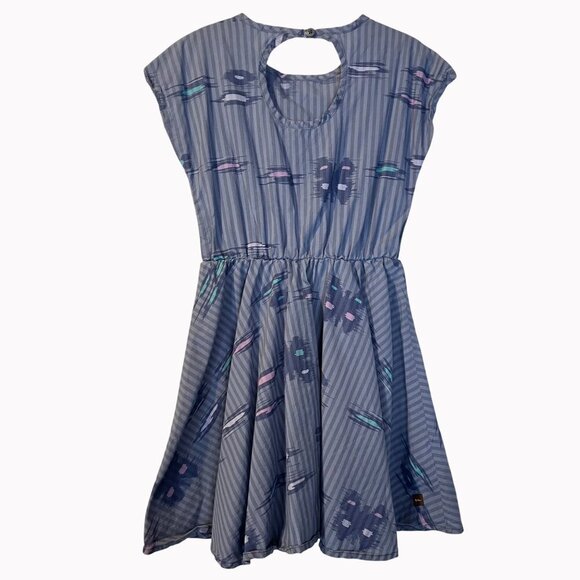 Tea Collection Girls Blue Striped Dress 7 Abstract Keyhole Back Casual School - Picture 2 of 5